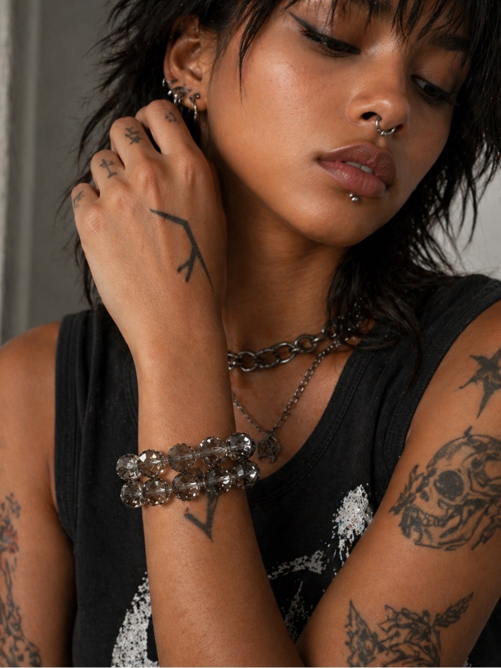Smokey Gray Two-Strand Beaded Necklace with Toggle Clasp